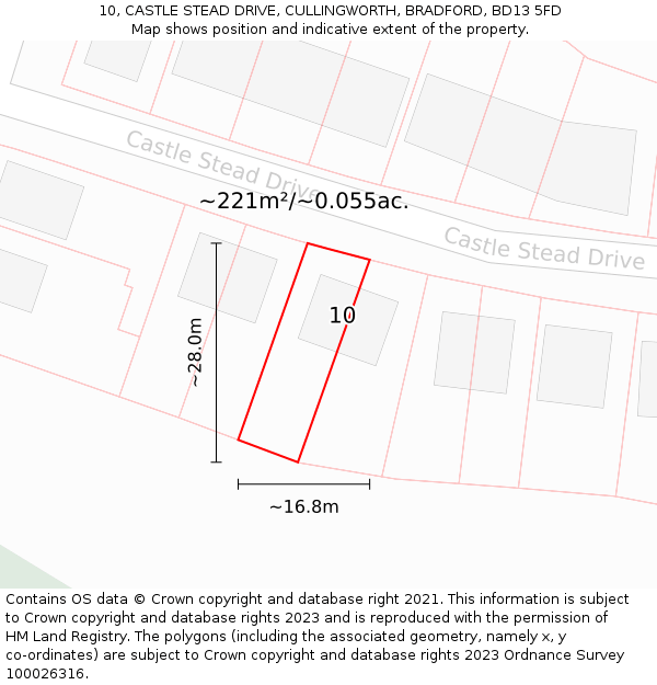 10, CASTLE STEAD DRIVE, CULLINGWORTH, BRADFORD, BD13 5FD: Plot and title map