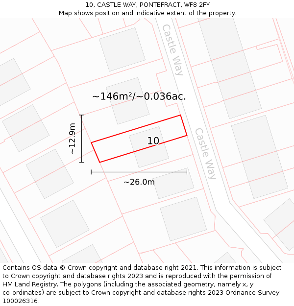 10, CASTLE WAY, PONTEFRACT, WF8 2FY: Plot and title map
