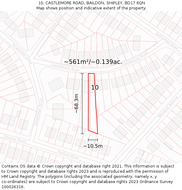 10, CASTLEMORE ROAD, BAILDON, SHIPLEY, BD17 6QN: Plot and title map