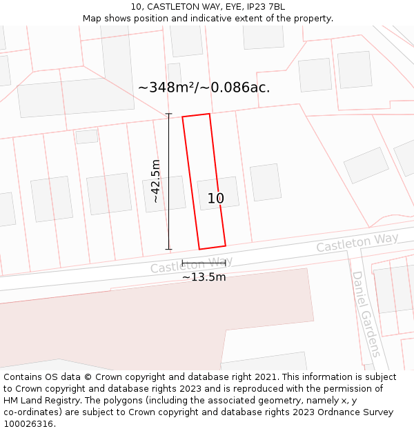 10, CASTLETON WAY, EYE, IP23 7BL: Plot and title map