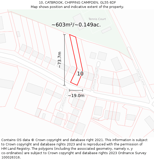 10, CATBROOK, CHIPPING CAMPDEN, GL55 6DF: Plot and title map