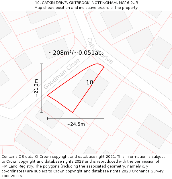 10, CATKIN DRIVE, GILTBROOK, NOTTINGHAM, NG16 2UB: Plot and title map