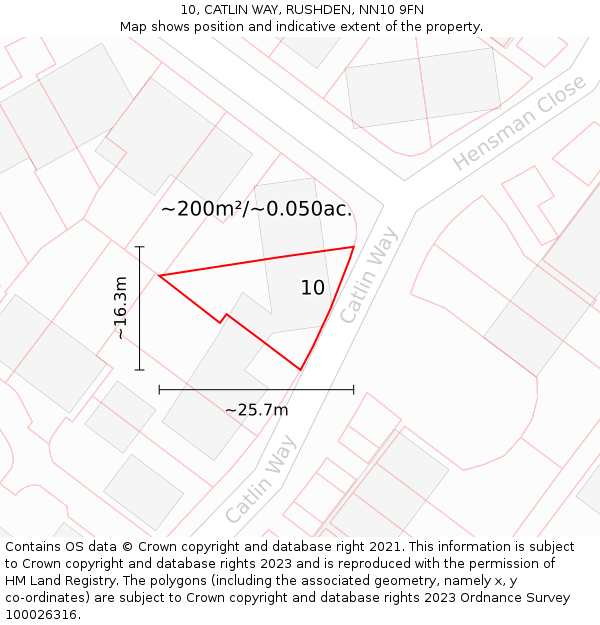 10, CATLIN WAY, RUSHDEN, NN10 9FN: Plot and title map