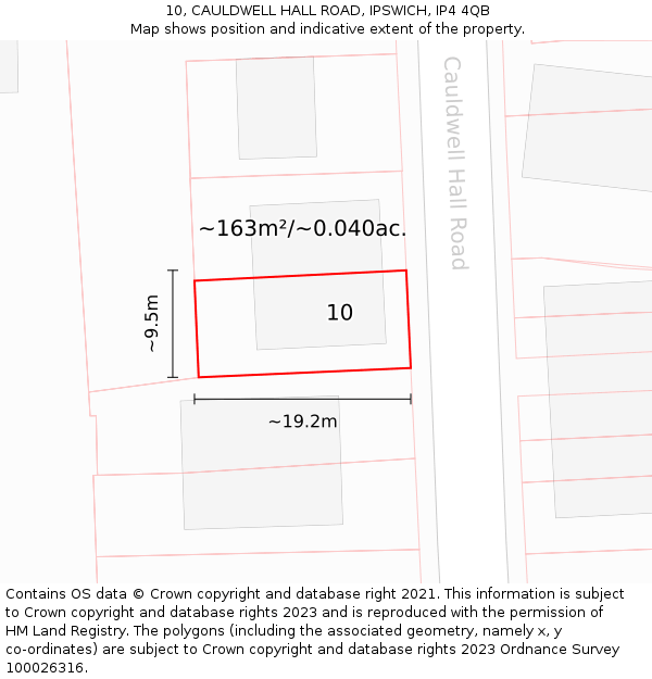 10, CAULDWELL HALL ROAD, IPSWICH, IP4 4QB: Plot and title map