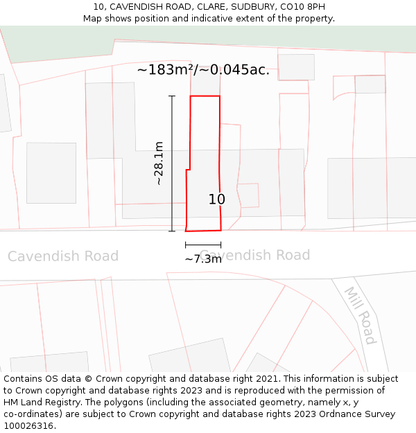 10, CAVENDISH ROAD, CLARE, SUDBURY, CO10 8PH: Plot and title map