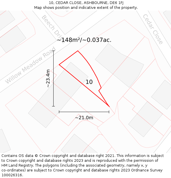 10, CEDAR CLOSE, ASHBOURNE, DE6 1FJ: Plot and title map