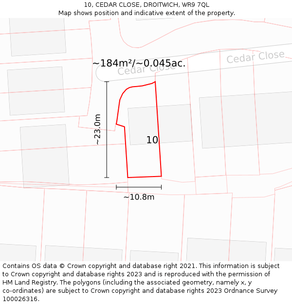 10, CEDAR CLOSE, DROITWICH, WR9 7QL: Plot and title map