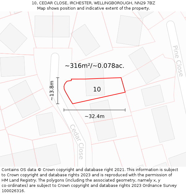 10, CEDAR CLOSE, IRCHESTER, WELLINGBOROUGH, NN29 7BZ: Plot and title map
