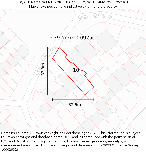 10, CEDAR CRESCENT, NORTH BADDESLEY, SOUTHAMPTON, SO52 9FT: Plot and title map