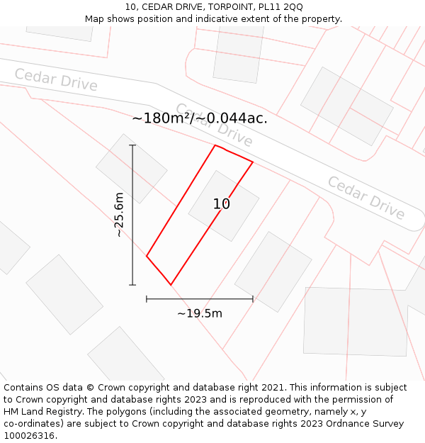 10, CEDAR DRIVE, TORPOINT, PL11 2QQ: Plot and title map