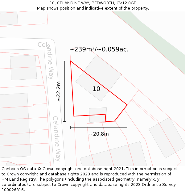 10, CELANDINE WAY, BEDWORTH, CV12 0GB: Plot and title map