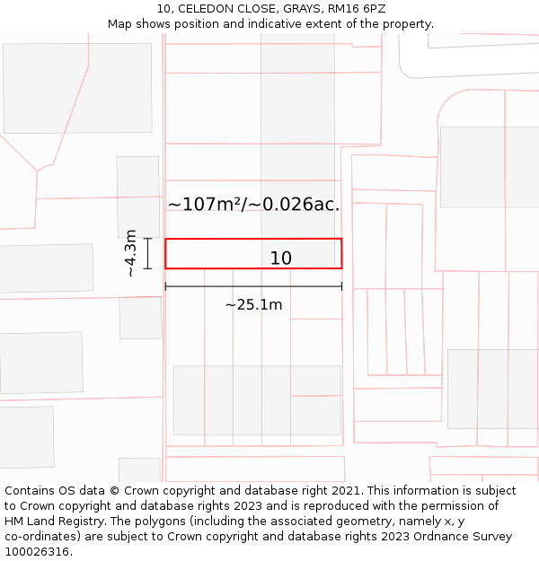 10, CELEDON CLOSE, GRAYS, RM16 6PZ: Plot and title map