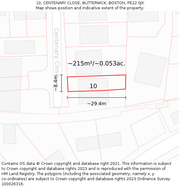 10, CENTENARY CLOSE, BUTTERWICK, BOSTON, PE22 0JX: Plot and title map