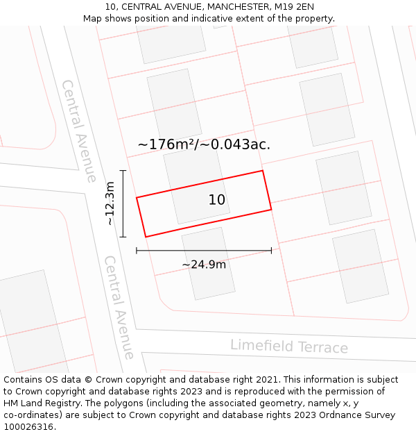10, CENTRAL AVENUE, MANCHESTER, M19 2EN: Plot and title map