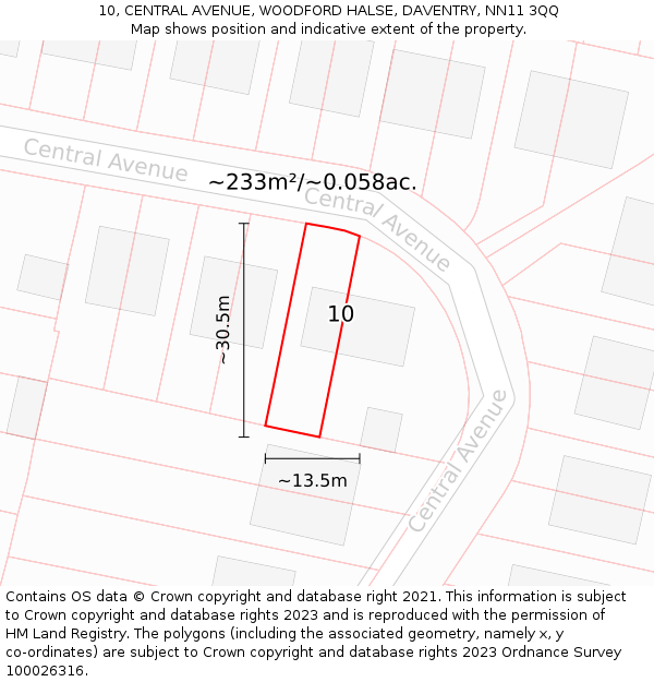 10, CENTRAL AVENUE, WOODFORD HALSE, DAVENTRY, NN11 3QQ: Plot and title map