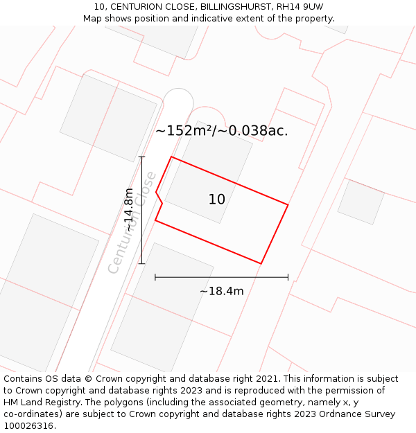 10, CENTURION CLOSE, BILLINGSHURST, RH14 9UW: Plot and title map
