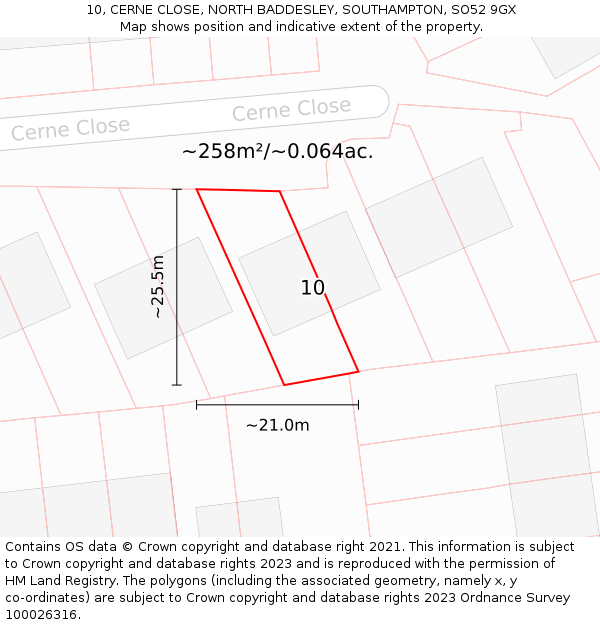 10, CERNE CLOSE, NORTH BADDESLEY, SOUTHAMPTON, SO52 9GX: Plot and title map