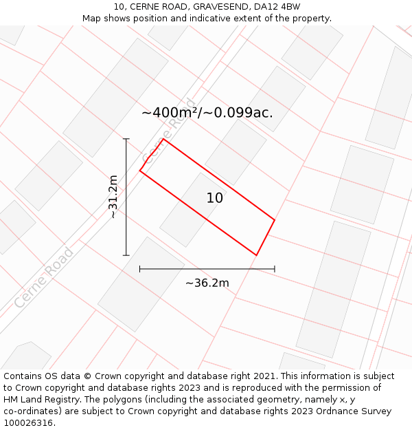 10, CERNE ROAD, GRAVESEND, DA12 4BW: Plot and title map