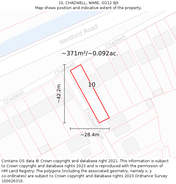 10, CHADWELL, WARE, SG12 9JX: Plot and title map