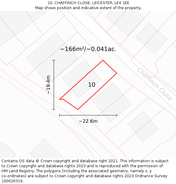 10, CHAFFINCH CLOSE, LEICESTER, LE4 1EE: Plot and title map