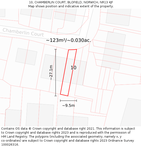 10, CHAMBERLIN COURT, BLOFIELD, NORWICH, NR13 4JF: Plot and title map