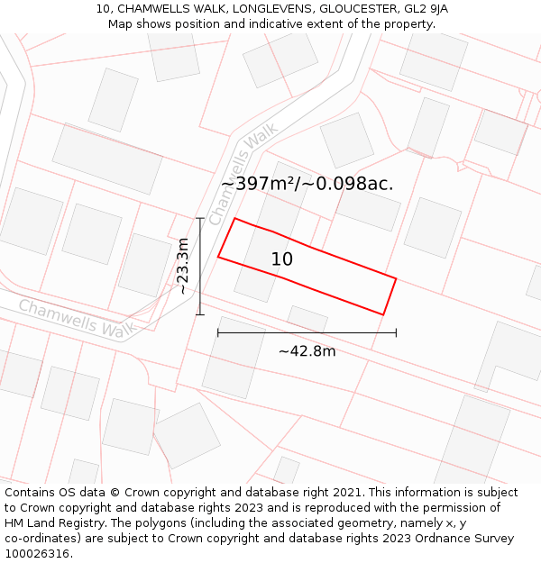 10, CHAMWELLS WALK, LONGLEVENS, GLOUCESTER, GL2 9JA: Plot and title map