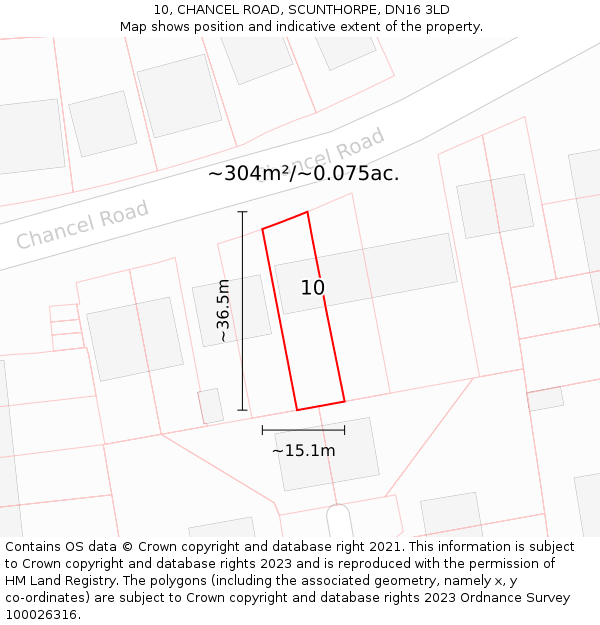 10, CHANCEL ROAD, SCUNTHORPE, DN16 3LD: Plot and title map