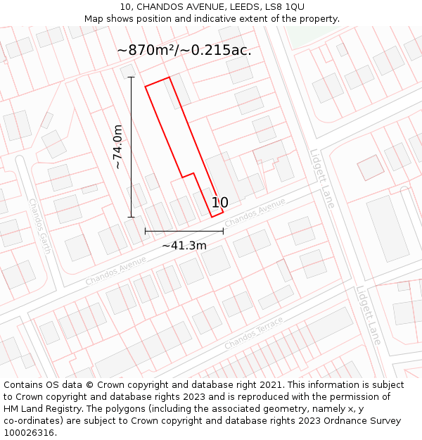 10, CHANDOS AVENUE, LEEDS, LS8 1QU: Plot and title map