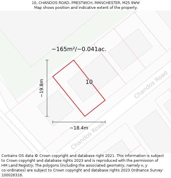 10, CHANDOS ROAD, PRESTWICH, MANCHESTER, M25 9WW: Plot and title map