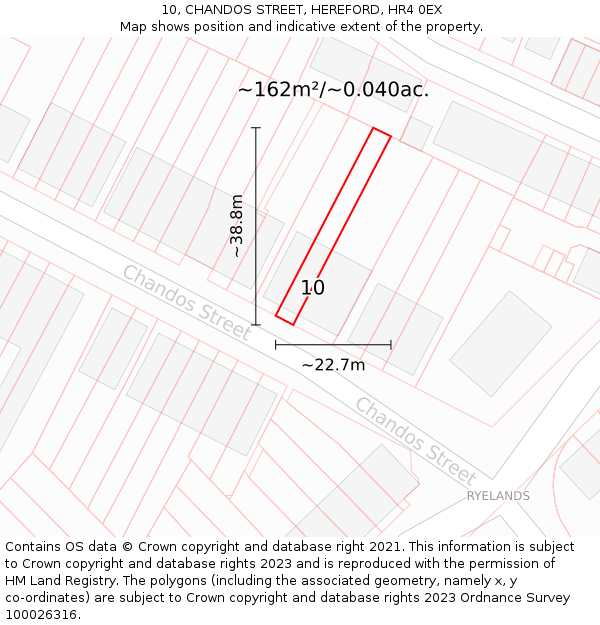 10, CHANDOS STREET, HEREFORD, HR4 0EX: Plot and title map