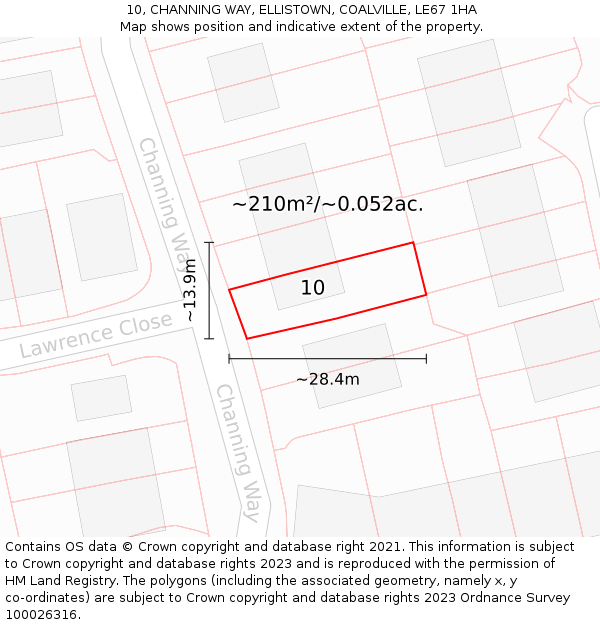 10, CHANNING WAY, ELLISTOWN, COALVILLE, LE67 1HA: Plot and title map