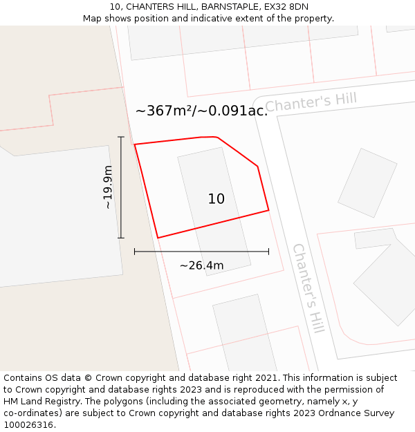 10, CHANTERS HILL, BARNSTAPLE, EX32 8DN: Plot and title map