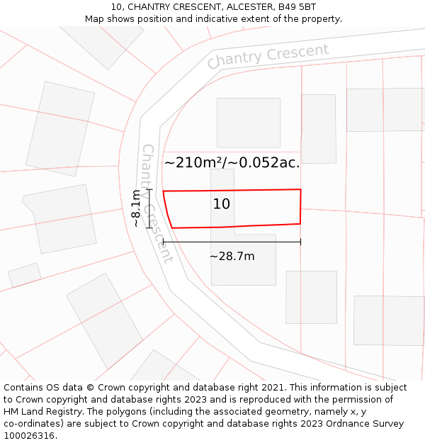 10, CHANTRY CRESCENT, ALCESTER, B49 5BT: Plot and title map