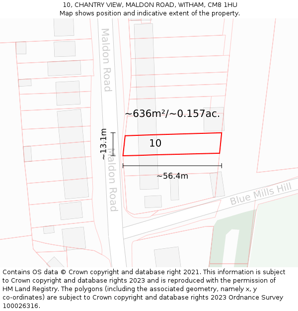 10, CHANTRY VIEW, MALDON ROAD, WITHAM, CM8 1HU: Plot and title map