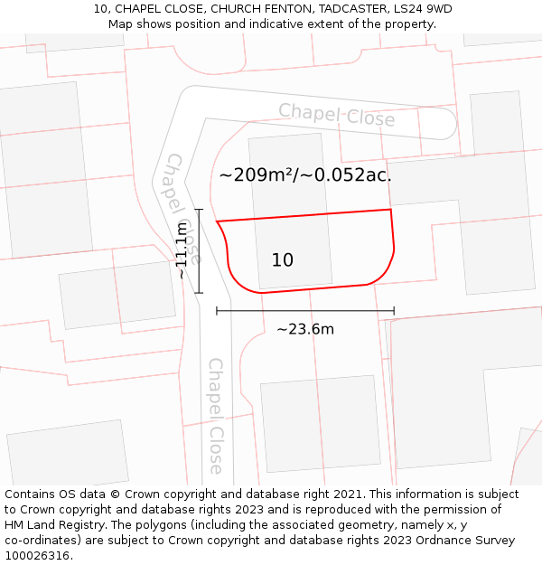 10, CHAPEL CLOSE, CHURCH FENTON, TADCASTER, LS24 9WD: Plot and title map