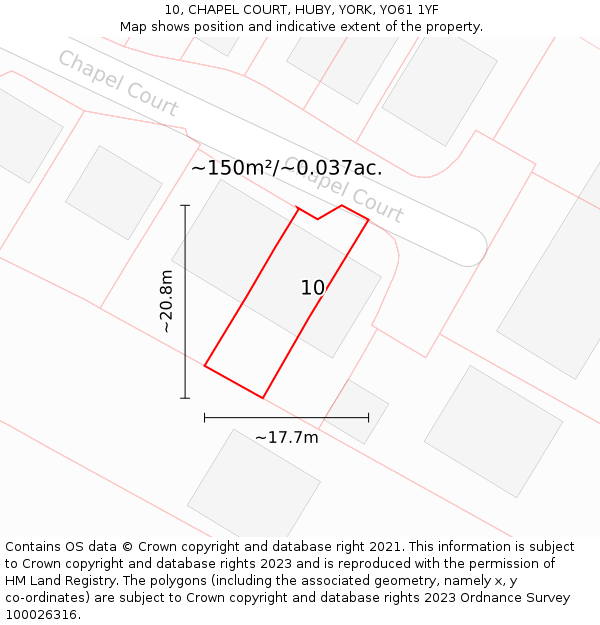 10, CHAPEL COURT, HUBY, YORK, YO61 1YF: Plot and title map