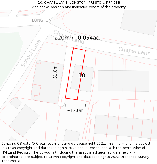10, CHAPEL LANE, LONGTON, PRESTON, PR4 5EB: Plot and title map