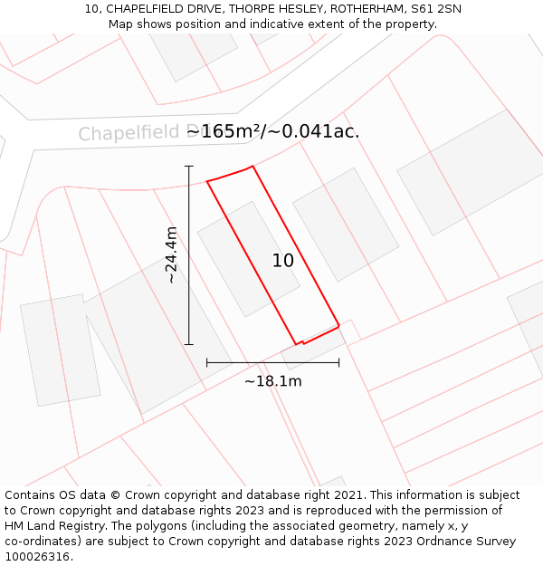 10, CHAPELFIELD DRIVE, THORPE HESLEY, ROTHERHAM, S61 2SN: Plot and title map