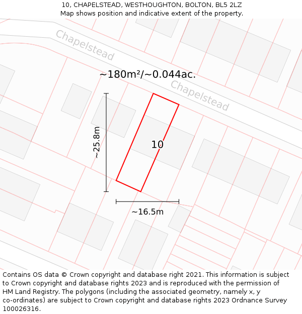 10, CHAPELSTEAD, WESTHOUGHTON, BOLTON, BL5 2LZ: Plot and title map