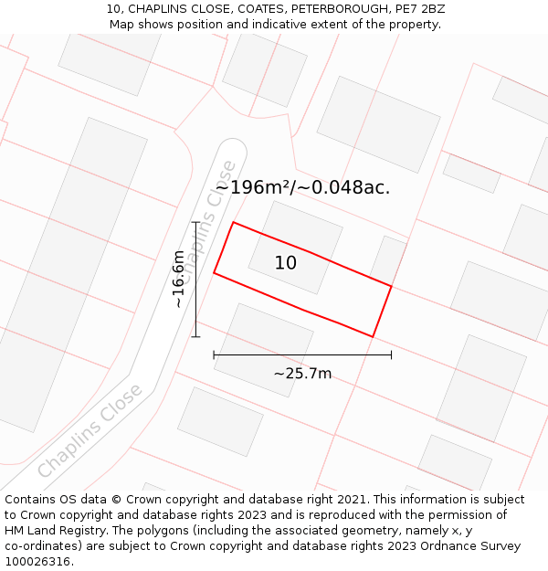 10, CHAPLINS CLOSE, COATES, PETERBOROUGH, PE7 2BZ: Plot and title map