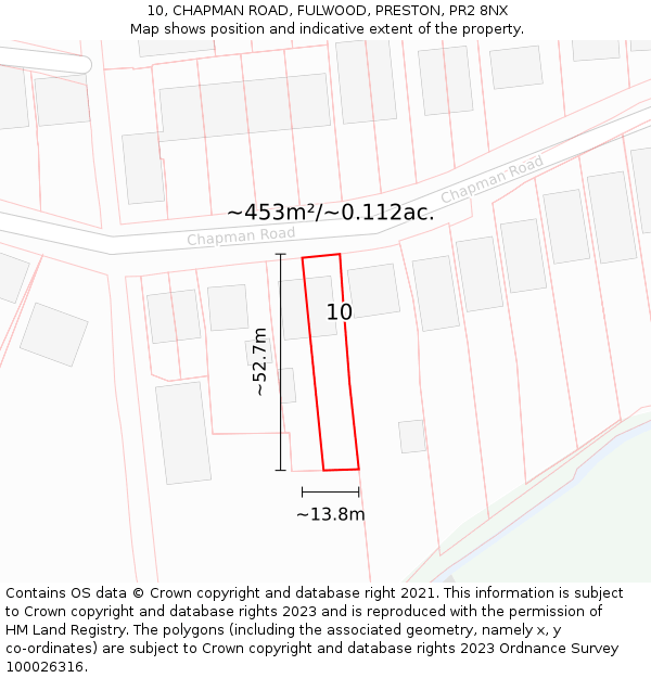 10, CHAPMAN ROAD, FULWOOD, PRESTON, PR2 8NX: Plot and title map