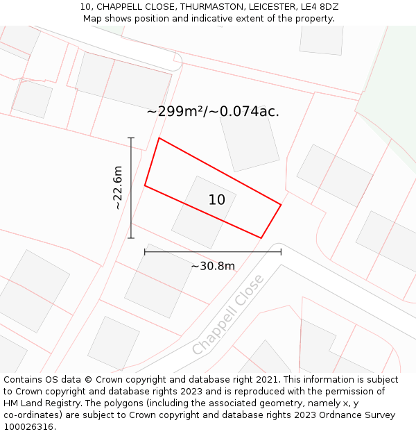 10, CHAPPELL CLOSE, THURMASTON, LEICESTER, LE4 8DZ: Plot and title map