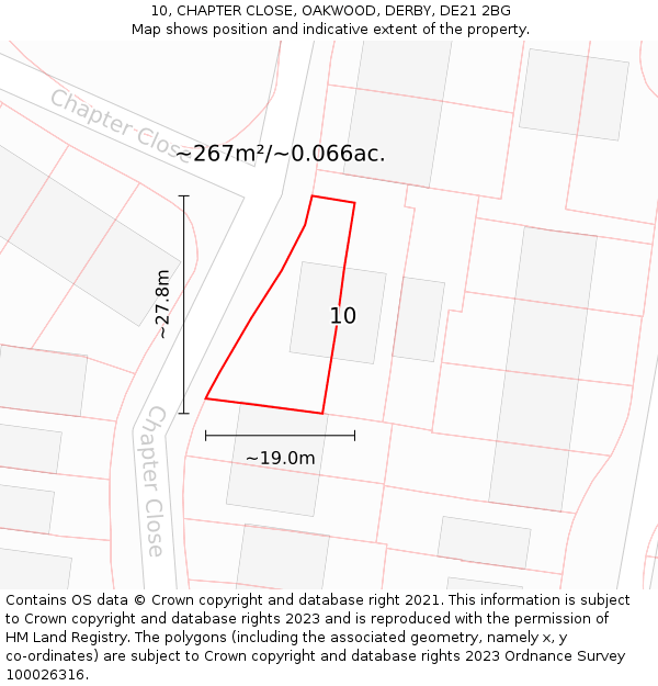 10, CHAPTER CLOSE, OAKWOOD, DERBY, DE21 2BG: Plot and title map