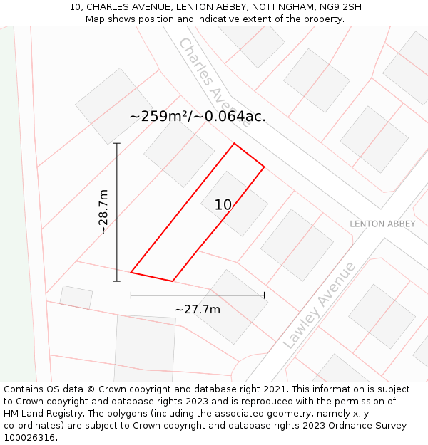 10, CHARLES AVENUE, LENTON ABBEY, NOTTINGHAM, NG9 2SH: Plot and title map
