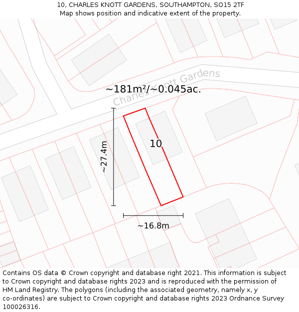 10, CHARLES KNOTT GARDENS, SOUTHAMPTON, SO15 2TF: Plot and title map