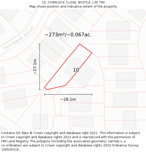 10, CHARLOCK CLOSE, BOOTLE, L30 7RX: Plot and title map