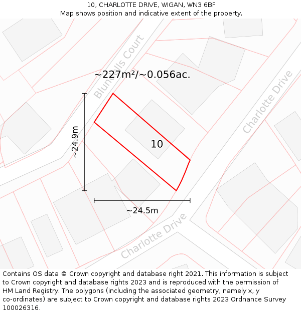 10, CHARLOTTE DRIVE, WIGAN, WN3 6BF: Plot and title map