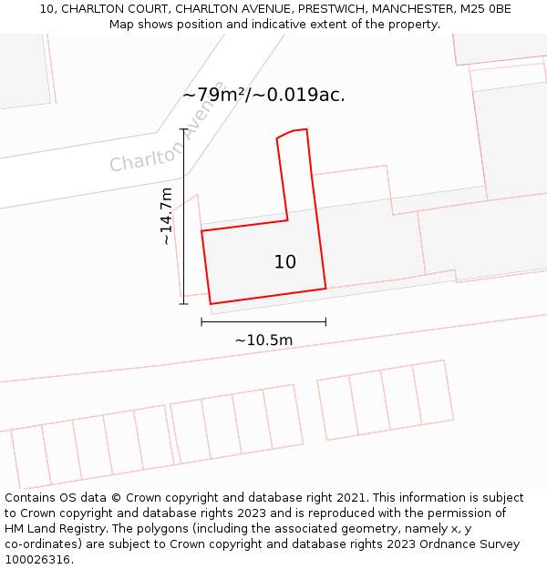10, CHARLTON COURT, CHARLTON AVENUE, PRESTWICH, MANCHESTER, M25 0BE: Plot and title map