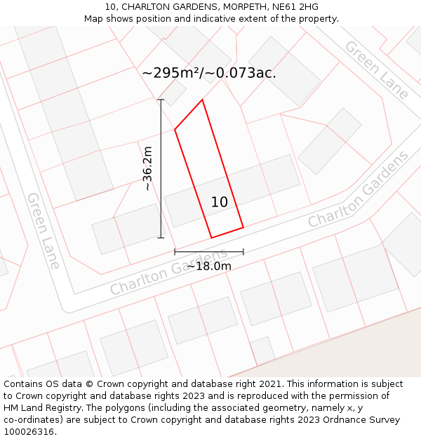 10, CHARLTON GARDENS, MORPETH, NE61 2HG: Plot and title map