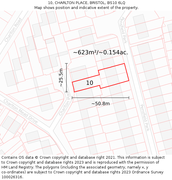 10, CHARLTON PLACE, BRISTOL, BS10 6LQ: Plot and title map